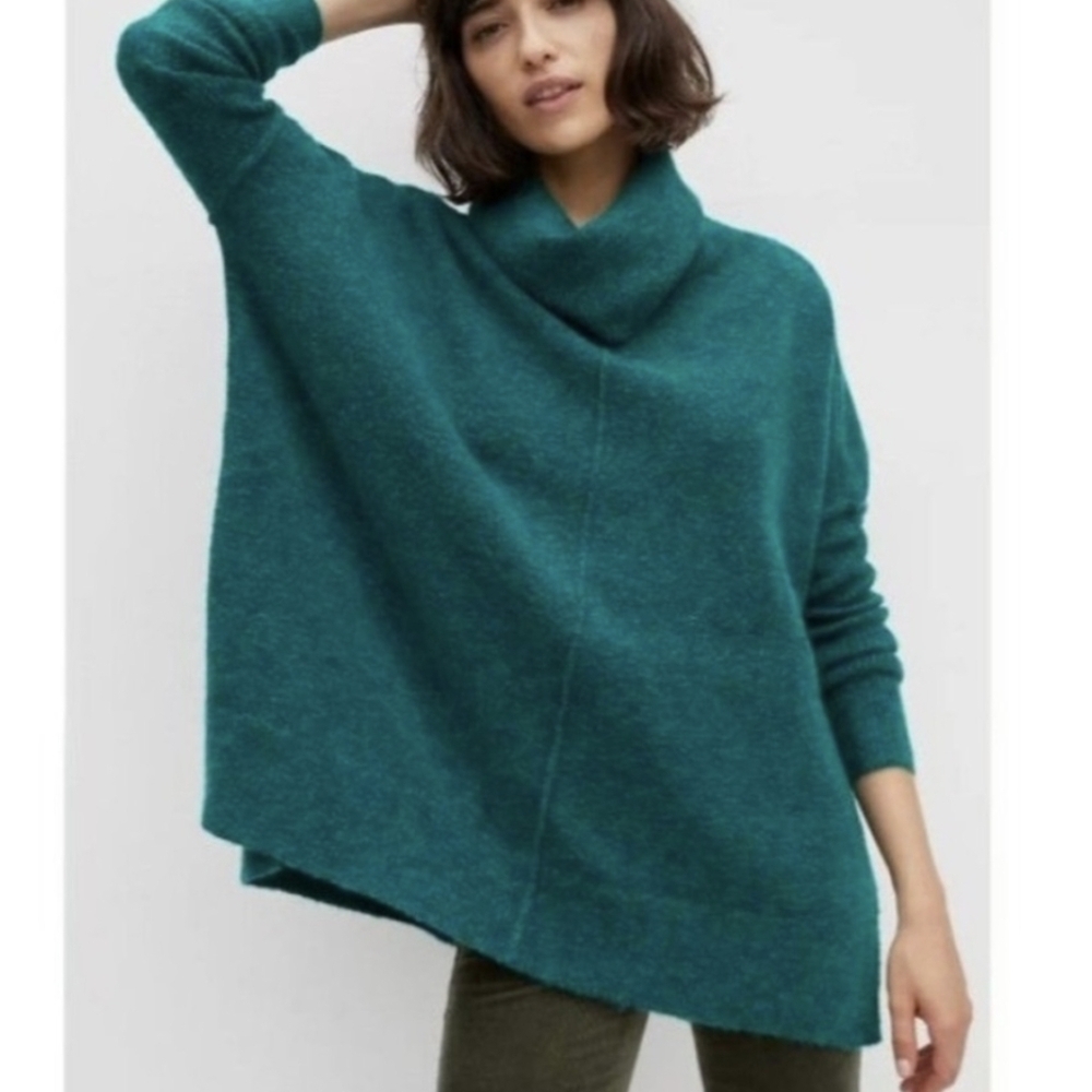 Anthropology Oversized Teal Turtle Neck Boho Pullover Size XS